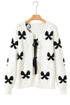 Ribbon Tie Front Bow Jacquard Knit Cardigan